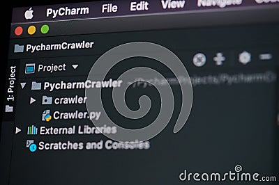 Creating project in PyCharm platform Editorial Stock Photo