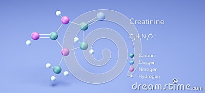 Creatinine. molecular structures, 3d rendering, Structural Chemical Formula and Atoms with Color Coding Stock Photo