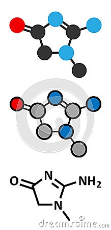 Creatinine molecule. Creatine breakdown product. Creatinine clearance is used to measure kidney function Vector Illustration