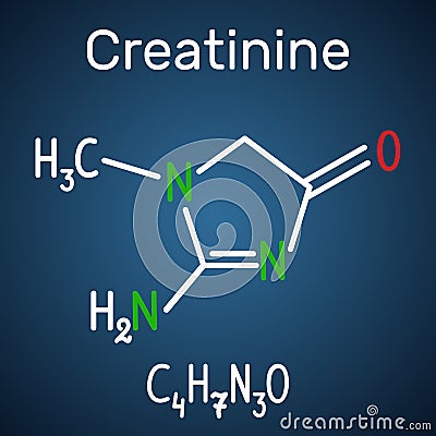 Creatinine molecule. Structural chemical formula and molecule mo Vector Illustration