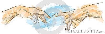 Creation of adam hand drawn Vector Illustration