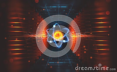 Creation of artificial intelligence. Experiments with the hadronic collider. Investigation of the structure of an atom Cartoon Illustration