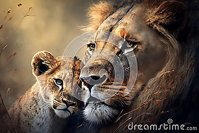 The Creation of Motherly Love between Wild and Lovely Lions. Generative AI Stock Photo