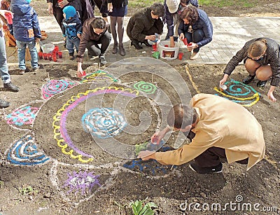 The creation of a sand mandala Editorial Stock Photo