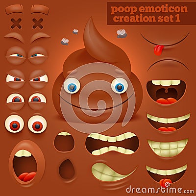 Creation set of cartoon poo emoticon character Cartoon Illustration