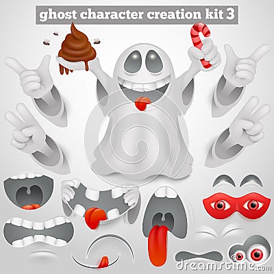 Creation set of halloween emoticon ghost cartoon character. Cartoon Illustration