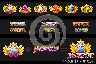 Creations slot machine and Game icons. Vector Colorful jewelry stones. Icons constructor. Game asset for casino and UI Vector Illustration
