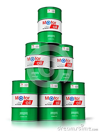 Stack of barrels with motor oil lubricant isolated on white back Cartoon Illustration