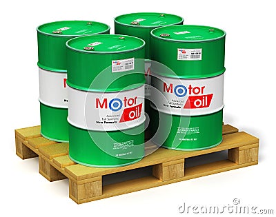 Group of barrels with motor oil lubricant on shipping pallet iso Cartoon Illustration