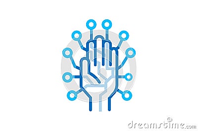 Creative Abstract Hand Technology Logo Vector Symbol Wires Chipset Computers Digital Device Vector Illustration