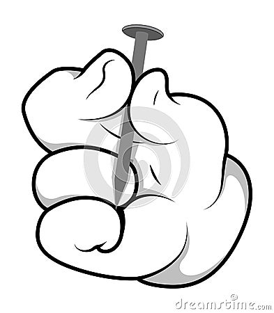 Cartoon Hand - Holding Metal Nail- Vector Illustration Stock Photo
