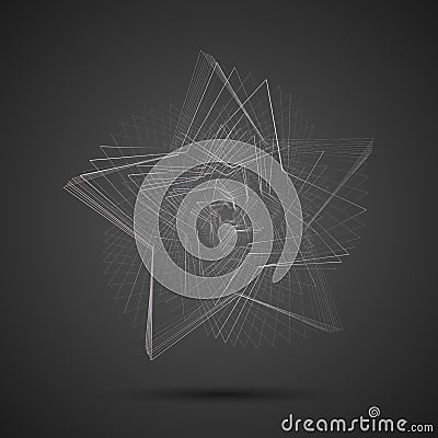 Creative abstract cyclic spinning spiral star on a dark gray background Pattern of swirling metal lines for design and creativity Vector Illustration