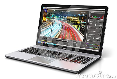 Laptop or notebook with video editing software Cartoon Illustration