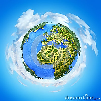 Creative abstract global ecology and environment protection business concept: 3D render illustration of miniature mini green Earth Cartoon Illustration