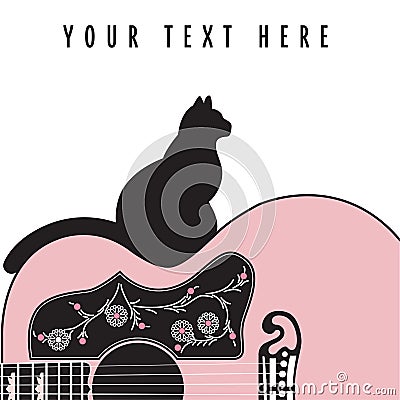 Creative abstract guitar background with a cat Vector Illustration