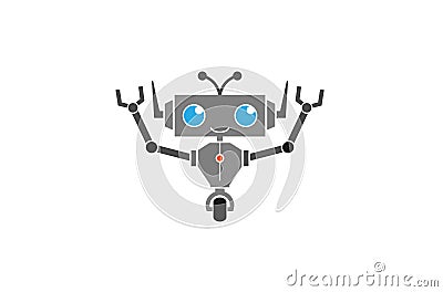 Creative Abstract Happy Gray Robot Logo Vector Illustration