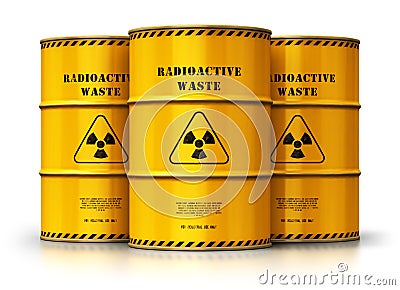 Group of yellow drums with radioactive waste isolated on white b Cartoon Illustration