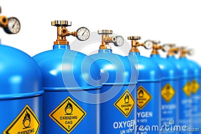 Row of liquefied oxygen industrial gas containers Cartoon Illustration