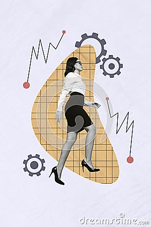 Creative abstract template graphics collage image of purposeful lady creating successfully working start up isolated Stock Photo