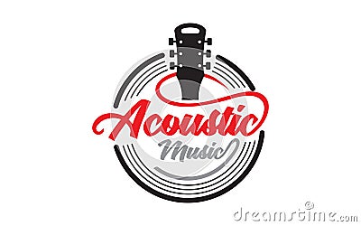 Creative of acoustic guitar music logo design Vector Illustration