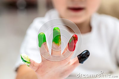 Creative activity for the baby, baby play with colors Stock Photo