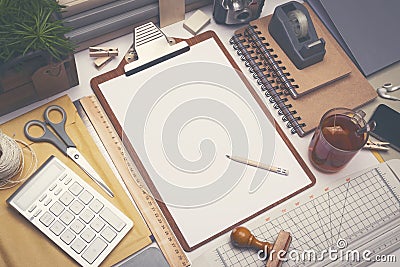 Creative architect desk sketch mockup Stock Photo