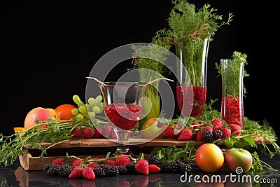 creative arrangement of fruit and herbs to complement beverage Stock Photo