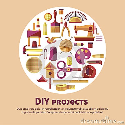 Creative art of DIY projects vector poster for kid handicraft or handmade craft workshop classes Vector Illustration