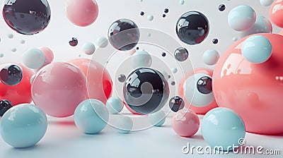 Creative arts product of magenta circles floating on white surface Stock Photo