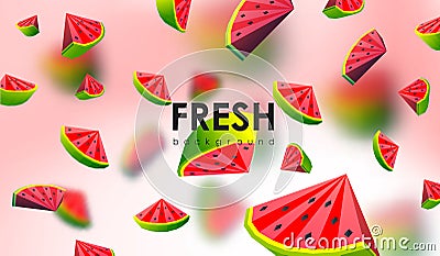 Creative background with low poly fruit. Illustration with polygonal watermelon. Vector Illustration