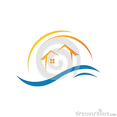 Creative Beach house logo design template Vector illustration Vector Illustration