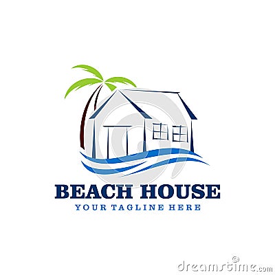 Creative Beach House Logo Design Vector Art Logo Stock Photo