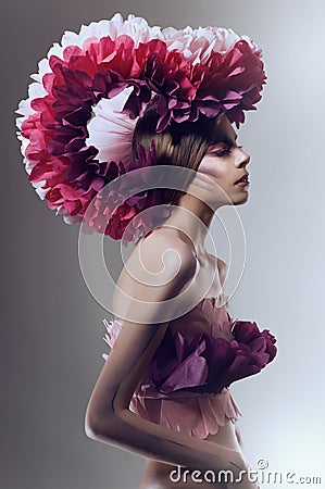Creative beauty shot with pink headdress Stock Photo