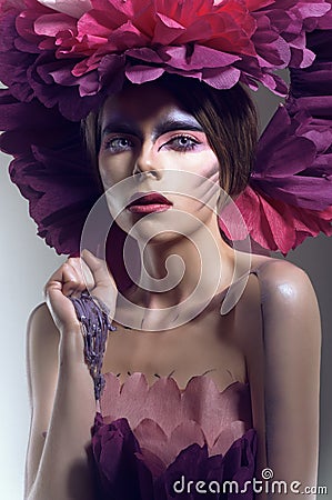 Creative beauty shot with pink headdress Stock Photo