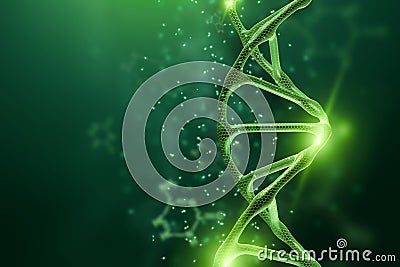 Creative, biological background, DNA structure, DNA molecule on a green background. 3d render, 3d illustration. The concept of Cartoon Illustration