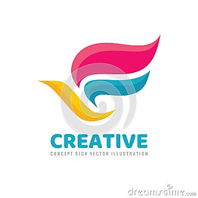 Creative bird logo design. Colored wings abstract sign. Vector Illustration