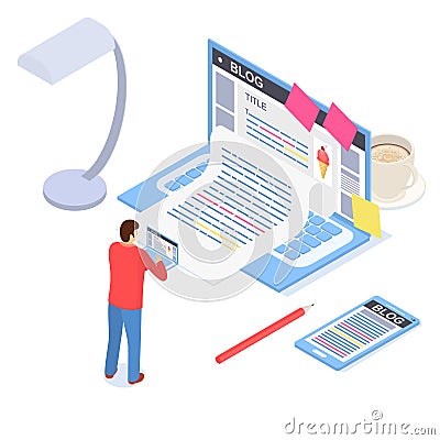 Creative Blog Post Concept 3d Isometric View. Vector Vector Illustration