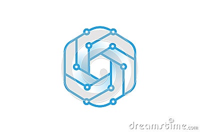 Creative Blue Hexagon technology wires Logo Vector Illustration