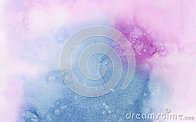 Creative blue, purple and pink shades aquarelle background for vintage card, retro template. Light smudge watercolor paper texture Cartoon Illustration