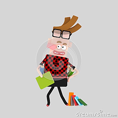 Creative boy with many books Cartoon Illustration