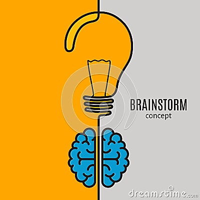 Creative brainstorm concept business idea. Brain and lightbulb. Vector. Vector Illustration