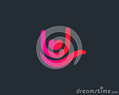 Creative bright gradient sign of the horns arm gesture logo design vector template. Abstract heart rock festival rock-n Vector Illustration