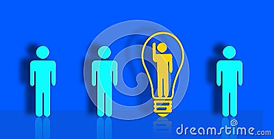 Creative and Brilliant Character Concept. Distinguished Person From the Crowd with Light Bulb. Stock Photo