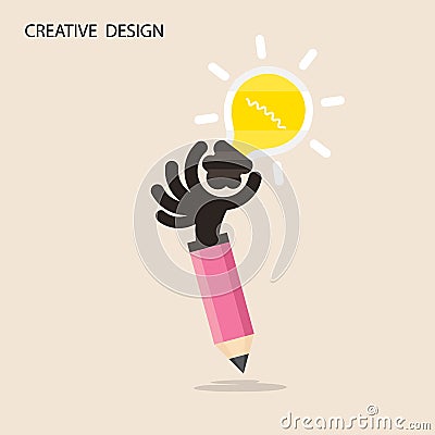 Creative bulb light idea and pencil hand icon,flat design. Vector Illustration