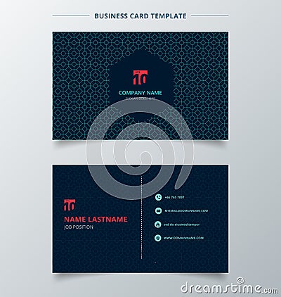Creative business card and name card template dark blue color mo Vector Illustration
