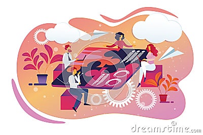 Creative Business Team Sitting around Puzzle Table Vector Illustration