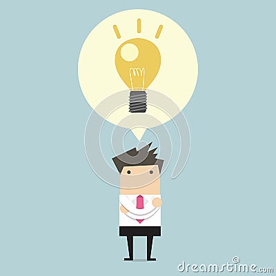 Creative businessman get the idea under a lightbulb Vector Illustration