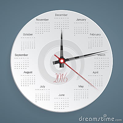 Creative calendar for 2016 in the form of hours Vector Illustration