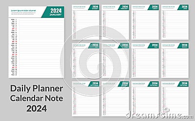 Creative Calendar Note Daily Planner 2024 vector design template. Desk calendar, writable calendar Vector Illustration