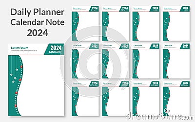 Creative Calendar Note Daily Planner 2024 vector design template. Desk calendar, writable calendar Vector Illustration